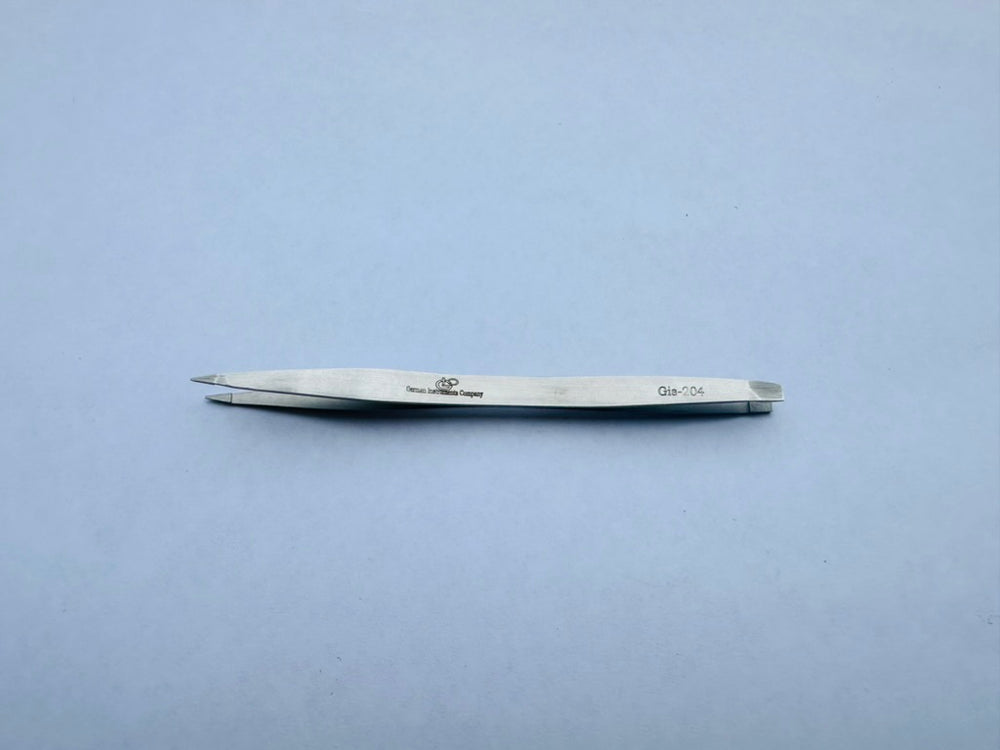 Professional Tweezers Slant Tip - Etched Tip Brow and Eyebrow Tool for Men and Women - Precision Tweezers for Fine Hair, Chin, Lash Extensions - Stainless Steel Handmade Beauty Tool