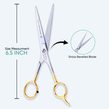 High Grade Stainless Steel Hair Cutting Shiny Scissor With Half Gold Plated 6.5" Size