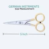 5 Inch Half Gold German Shiny Classic Stainless Steel Haircut Scissor with Fine Adjustment Screw