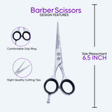 Left Hand 6.5 Inch Barber Shear Scissors with Screw Adjuster, Rubber Silencer & Comfortable Grip Ring