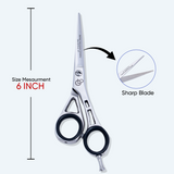 6 Inch Sharp Blade Barber Scissors with Flat Screw Adjuster, Rubber Silencer & Finger Rest