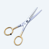 5 Inch German Stainless Steel Half Gold Plated Shiny Barber SuperCut Thinning Scissor with Flat Screw Adjuster & Rubber Silencer