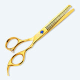 6 Inch Sharp Blade Professional Thinning Scissors with Rubber Silencer, Comfortable Grip Ring & Flat Screw Adjuster in Golden Polish