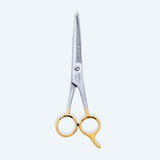 7 Inch German Stainless Steel Half Gold Plated Shiny Barber SuperCut Thinning Scissor with Flat Screw Adjuster & Finger Rest