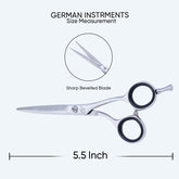 Slim Polish Sharp Bevelled Blade Barber Shear Scissors with Fine Adjuster Screw, Rubber Silencer & Finger Rest