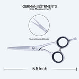Slim Polish Sharp Bevelled Blade Barber Shear Scissors with Fine Adjuster Screw, Rubber Silencer & Finger Rest