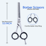 5.5 Inch Sharp Blade Barber Thinning Shear Scissors with Rubber Silencer, Flat Screw Adjuster & Comfortable Grip Ring