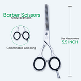 5.5 Inch Sharp Blade Barber Thinning Shear Polished Scissors with Screw Adjuster, Rubber Silencer & Finger Rest