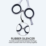 Slim Polish Sharp Bevelled Blade Barber Shear Scissors with Fine Adjuster Screw, Rubber Silencer & Finger Rest