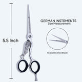 5.5 Inch Sharp Bevelled Blade Barber Shear Scissors with Screw Adjuster, Rubber Silencer & Finger Rest