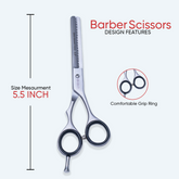 5.5 Inch Sharp Blade Thinning Shear Scissors with Rubber Silencer, Comfortable Grip Ring & Flat Screw Adjuster