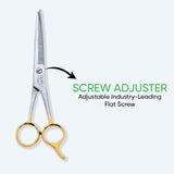 7 Inch German Stainless Steel Half Gold Plated Shiny Barber SuperCut Thinning Scissor with Flat Screw Adjuster & Finger Rest