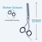 6.5 Inch Sharp Blade Barber Thinning Shear Scissors with Screw Adjuster, Rubber Silencer & Comfortable Grip Ring