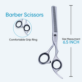 6.5 Inch Sharp Blade Barber Thinning Shear Scissors with Screw Adjuster, Rubber Silencer & Comfortable Grip Ring