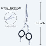 Sharp Convex Edge Blade Barber Shears Scissors with Fine Adjuster Screw, Rubber Silencer & Finger Rest