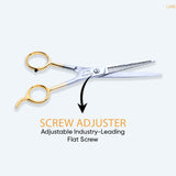 6 Inch German Stainless Steel Shiny Barber SuperCut Thinning Scissor with Flat Screw Adjuster & Finger Rest