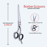 6 Inch Barber Shear Scissors with Screw Adjuster, Rubber Silencer & Finger Rest