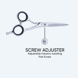 Slim Polish Sharp Bevelled Blade Barber Shear Scissors with Fine Adjuster Screw, Rubber Silencer & Finger Rest