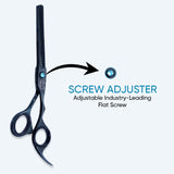 6.5 Inch Sharp Blade Thinning Shear Scissors with Rubber Silencer, Comfortable Grip Ring & Flat Screw Adjuster in Light Black Polish