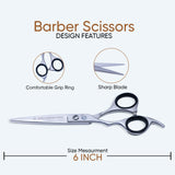 Left Hand 6 Inch Sharp Barber Shear Scissors with Flat Screw Adjuster, Rubber Silencer
