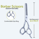 6.5 Inch Sharp Barber Shear Scissors with Rubber Silencer, Finger Rest & Flat Screw Adjuster