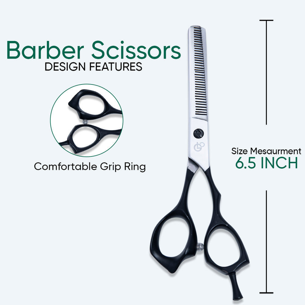 6.5 Inch Barber Hair Cutting Scissors — Sharp Blade, Flat Screw Adjuster, Rubber Silencer & Grip Ring