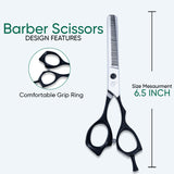 6.5 Inch Sharp Barber Shear Scissors with Flat Screw Adjuster, Rubber Silencer & Comfortable Grip Ring
