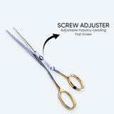 5 Inch German Stainless Steel Half Gold Plated Shiny Barber SuperCut Thinning Scissor with Flat Screw Adjuster & Rubber Silencer