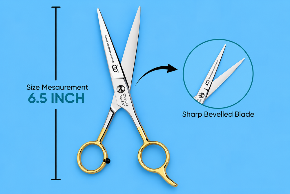 6.5 Inch Professional Hair Cutting Scissors — Half Gold Stainless Steel