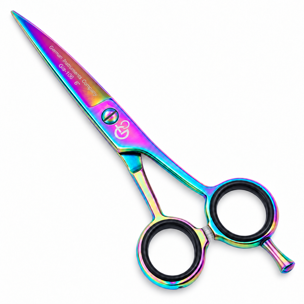 GIS-106 Professional Hair Cutting Scissors, 6 Inch — 440C Steel & Rainbow Finish