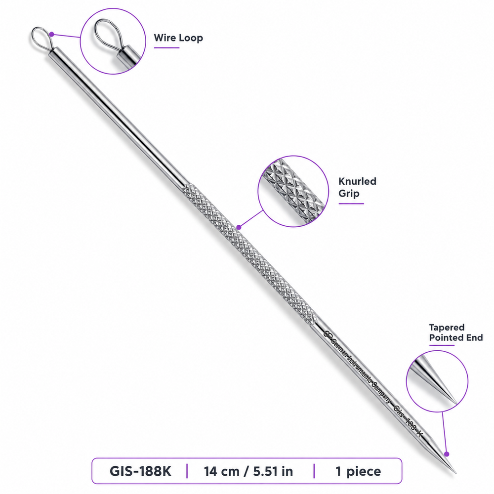 GIS-188K 14 cm Blackhead Extractor – Wire Loop & Fixed Pointed Tip