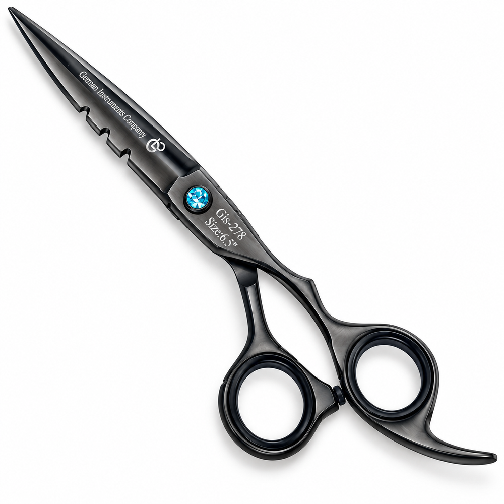 GIS-278 Professional Hair Cutting Scissors, 6.5 Inch — 440C Steel & Light Black Finish