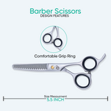 5.5 Inch Sharp Blade Barber Thinning Shears with Justable Nutt, Rubber Silencer & Finger Rest