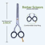 6 Inch Sharp Blade Thinning Shear with Rubber Silencer, Flat Screw Adjuster & Comfortable Grip Ring