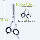 5.5 Inch Sharp Blade Barber Thinning Shear Scissors with Screw Adjuster, Rubber Silencer & Comfortable Grip Ring