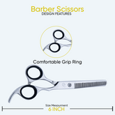 6 Inch Sharp Blade Barber Thinning Shear With Screw Adjuster, Rubber Silencer