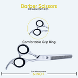 6 Inch Sharp Blade Barber Thinning Shear With Screw Adjuster, Rubber Silencer