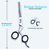 6.5 Inch Sharp Blade Barber Thinning Shear With Screw Adjuster, Rubber Silencer