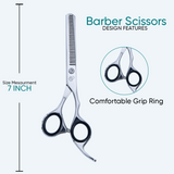 7 Inch Sharp Blade Barber Thinning Shear With Screw Adjuster, Rubber Silencer & Comfortable Grip Ring
