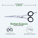 6 Inch Barber Shear Scissors with Screw Adjuster, Rubber Silencer & Finger Rest