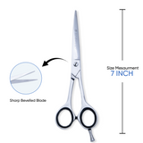 7 Inch Sharp Bevelled Blade Barber Shears Scissors made with Humanized Design & Rubber Silencer