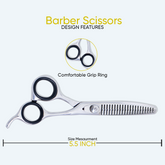 5.5 Inch Sharp Blade Barber Thinning Shears with Justable Nutt, Rubber Silencer & Comfortable Grip Ring