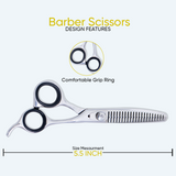 5.5 Inch Sharp Blade Barber Thinning Shears with Justable Nutt, Rubber Silencer & Comfortable Grip Ring