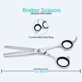 5.5 Inch Sharp Blade Barber Thinning Shear Scissors with Rubber Silencer, Screw Adjuster & Finger Rest