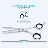 5.5 Inch Sharp Blade Barber Thinning Shear Scissors with Rubber Silencer, Screw Adjuster & Finger Rest