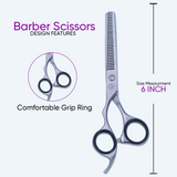 6 Inch Sharp Blade Left Hand Sand Dull Barber Thinning Shear, With Screw Adjuster, Rubber Silencer & Comfortable Grip Ring