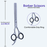 6.5 Inch Sharp Blade Left Hand Sand Barber Thinning Shear With Screw Adjuster, Rubber Silencer & Comfortable Grip Ring