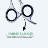 6 Inch Sharp Blade Left Hand Sand Polished Barber Thinning Shear, With Screw Adjuster, Rubber Silencer & Comfortable Grip Ring