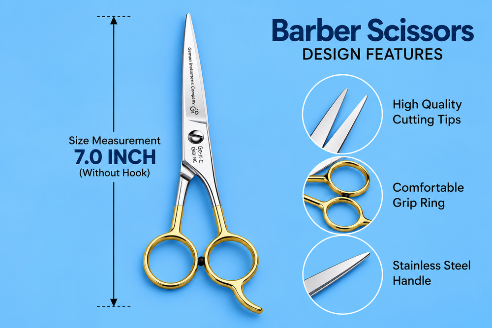 SuperCut GIS-101C 7-Inch Professional Barber Hair Cutting Scissors — Polished Stainless Steel