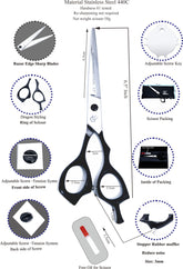 Professional Hair Scissors 6.5 Inch with Rozer Edge Sharp Blades, 440C Steel Hair Cutting Scissors with Elegant Sheath, Adjustable Screw